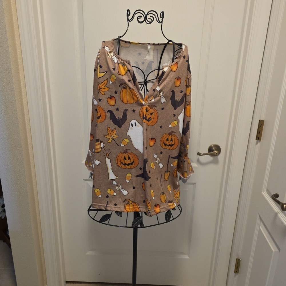 Halloween Pumpkin and Ghost Print Blouse